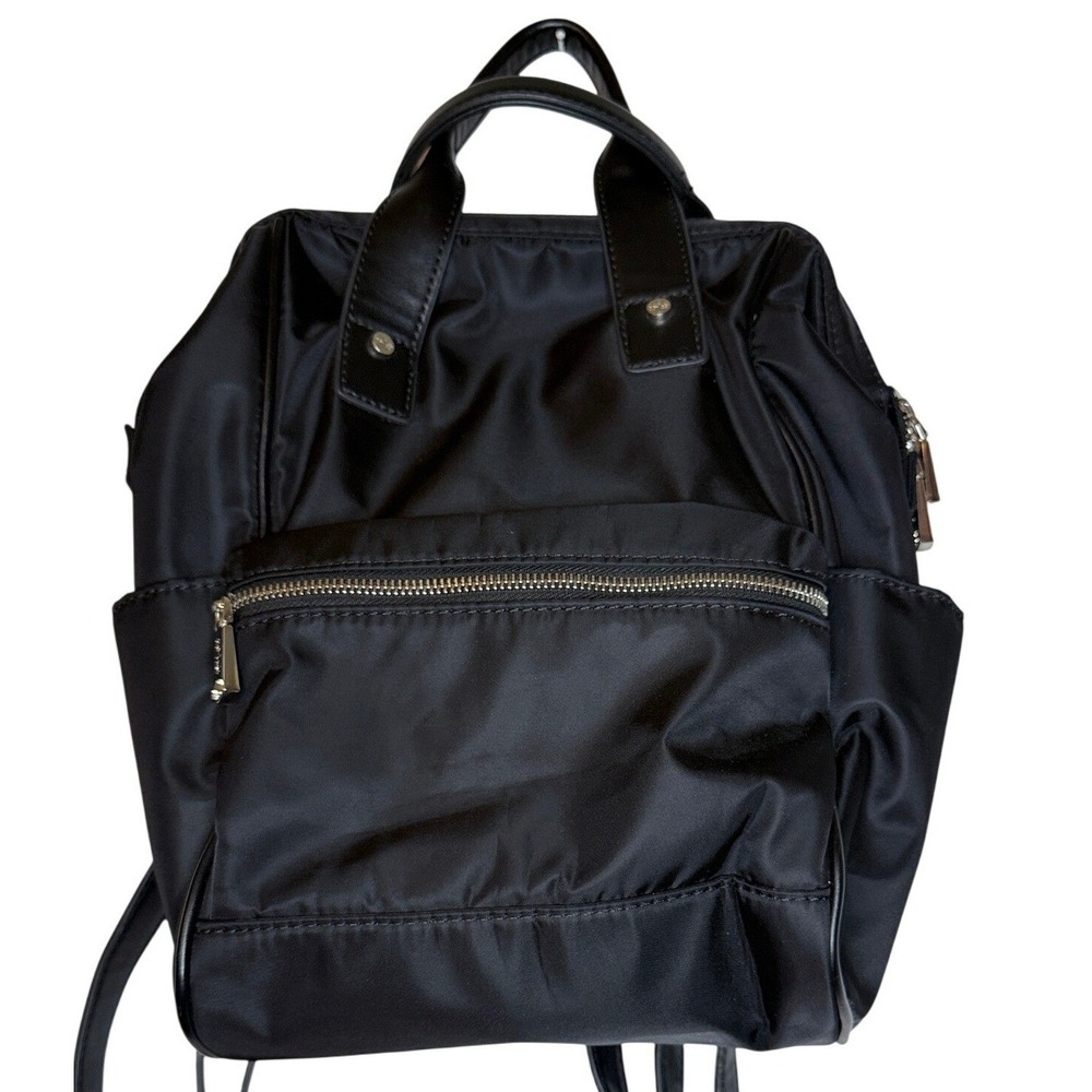 Co-Lab Black Nylon Backpack Silver Hardware‎ Top Handle Travel Bag Chic Traveler